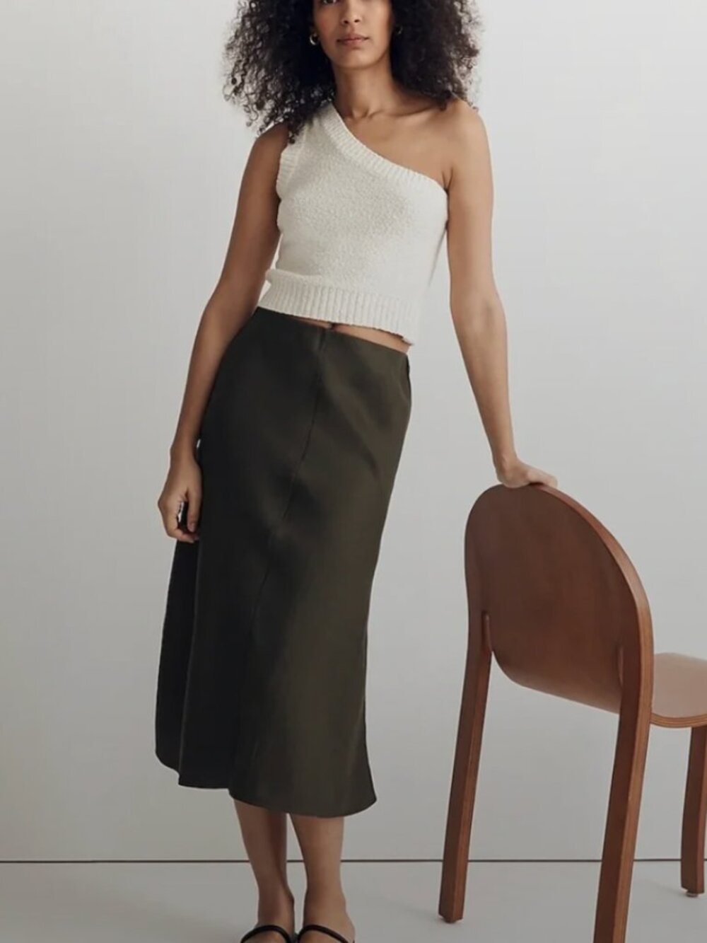 Madewell Olive Green Midi Slip Skirt with Side Slit Size 0